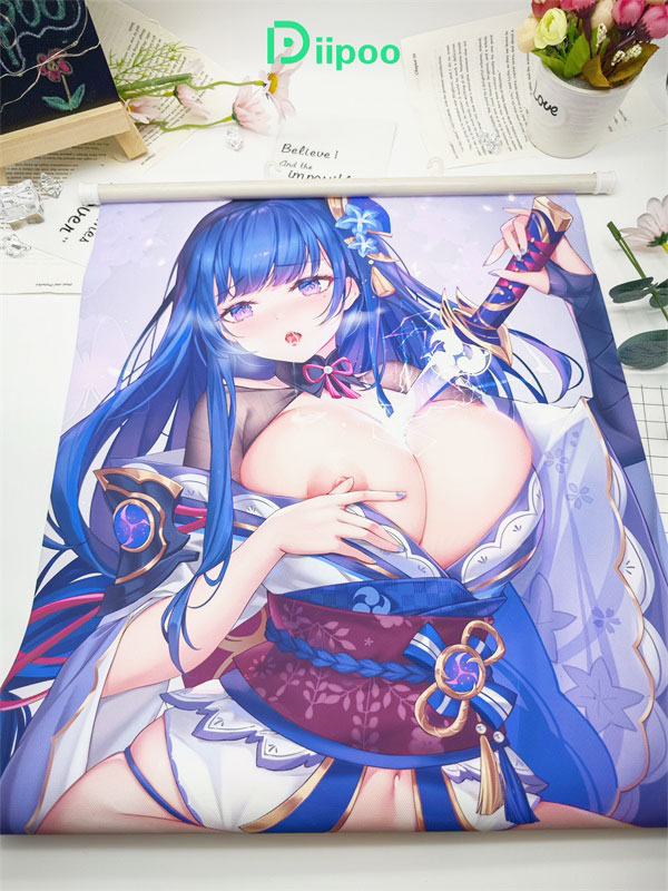 Example of a White Pole Oil Canvas Scroll with vibrant colors
