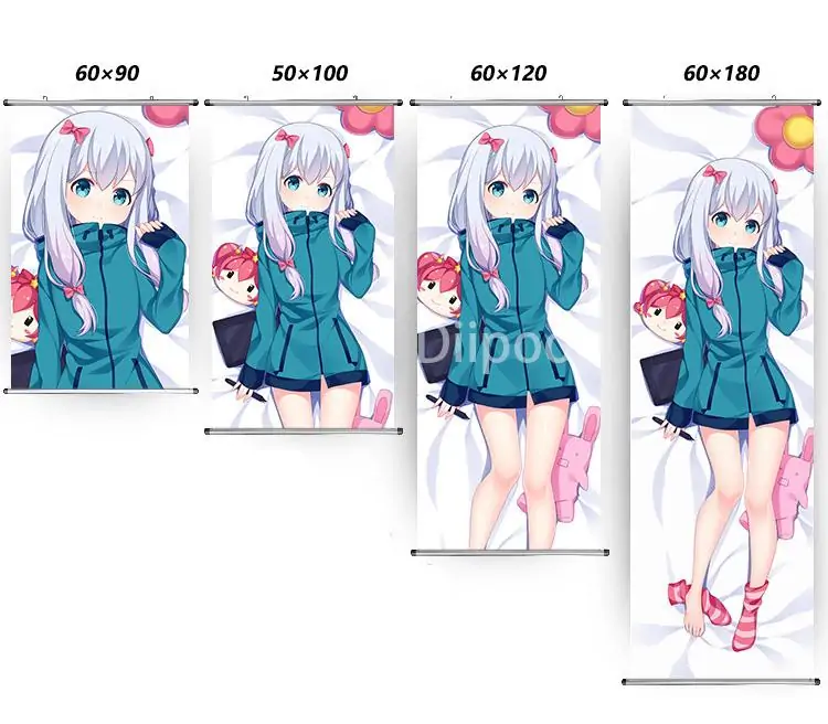 Diagram showing various standard wall scroll dimensions available at Diipoo