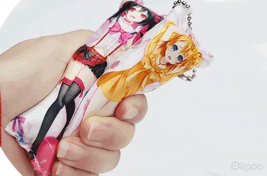 Example showing double-sided printing on a Diipoo pillow keychain